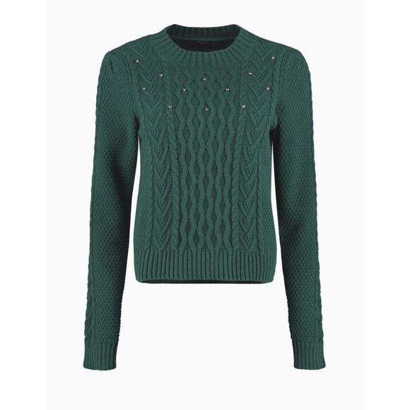 MaxMara | Ennio Cable Knit Rhinestone Pullover Sweater Forest Green Size Medium - Picture 1 of 9